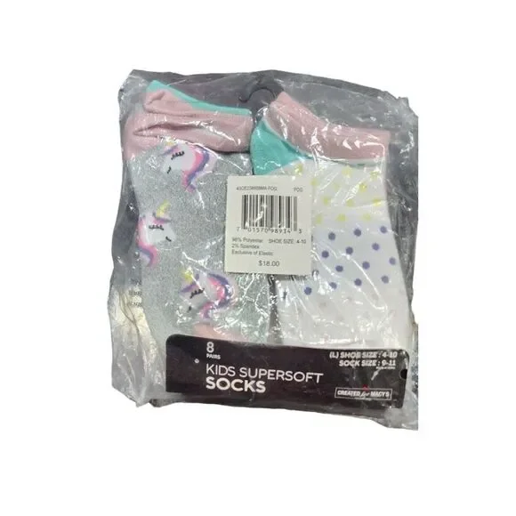 Kids Supersoft 8 Pack Ankle Socks, Large