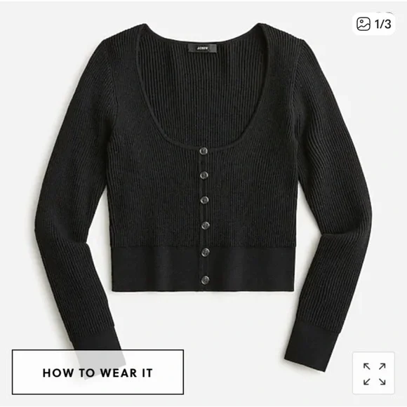 J Crew Scoopneck Ribbed Cardigan Sweater Black Womens‎ XXS