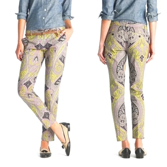 J. Crew Print Capri Pants - Sovereign Paisley Lilac Chartreuse Office Ankle