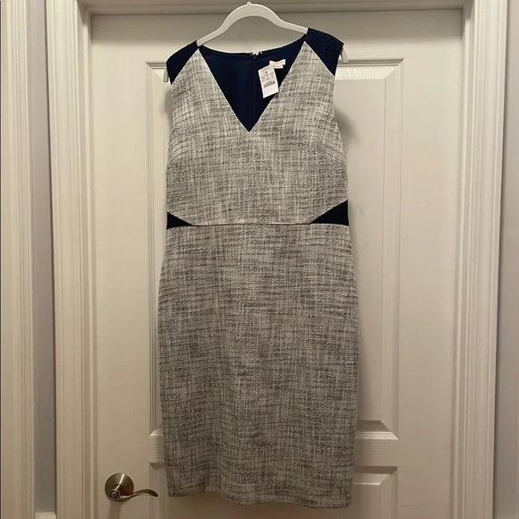 J. Crew Blue‎ and Gray Sheath Dress V-Neck Midi
