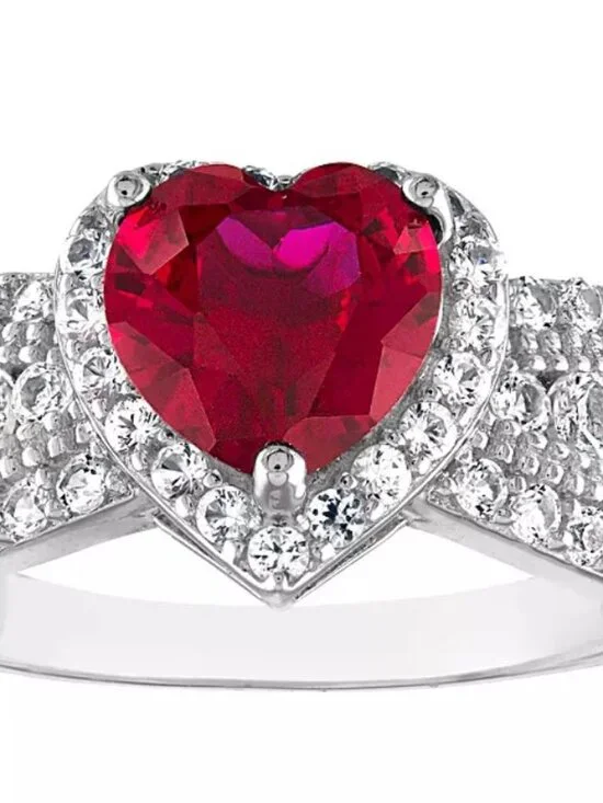 Designs by Gioelli Sterling Silver Lab-Created Ruby Heart Ring Size 6