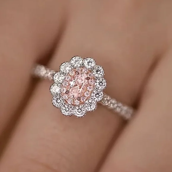 🆕 Beautiful Pink Moissanite Gemstone and Silver Engagement Band Ring - SIZE 7