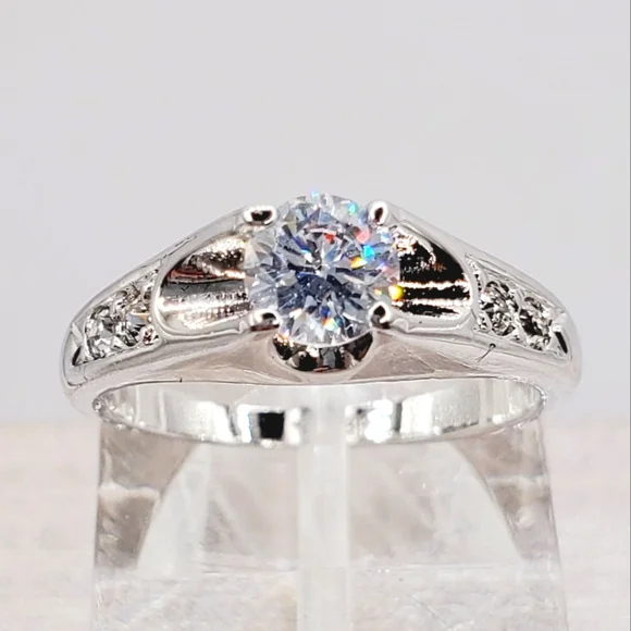 Round Brilliant Cut Simulated Diamond Silver Tone Ring