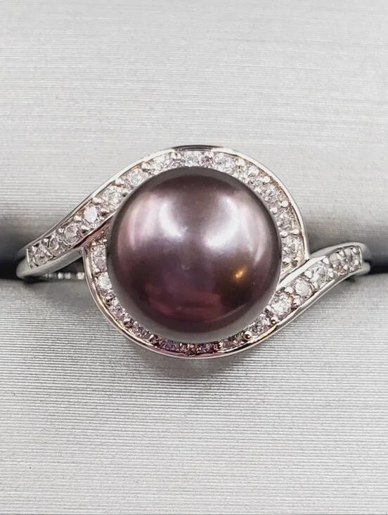 Peacock Freshwater Pearl 925 Sterling Silver Halo Twist Ring