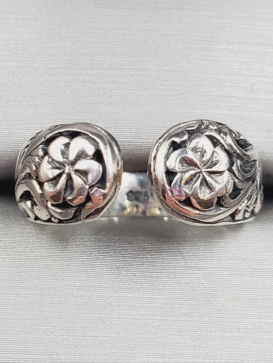 925 Sterling Silver Double Flower Open Ring