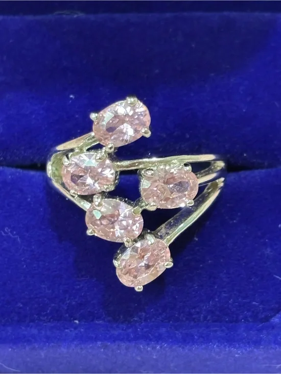 Pink Stone Multi-Crystal silvertone Ring