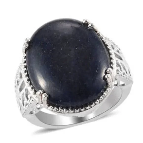 Aventurine Solitaire Ring in Platinum Bond (Size 8.0) 9.75 ctw Blue