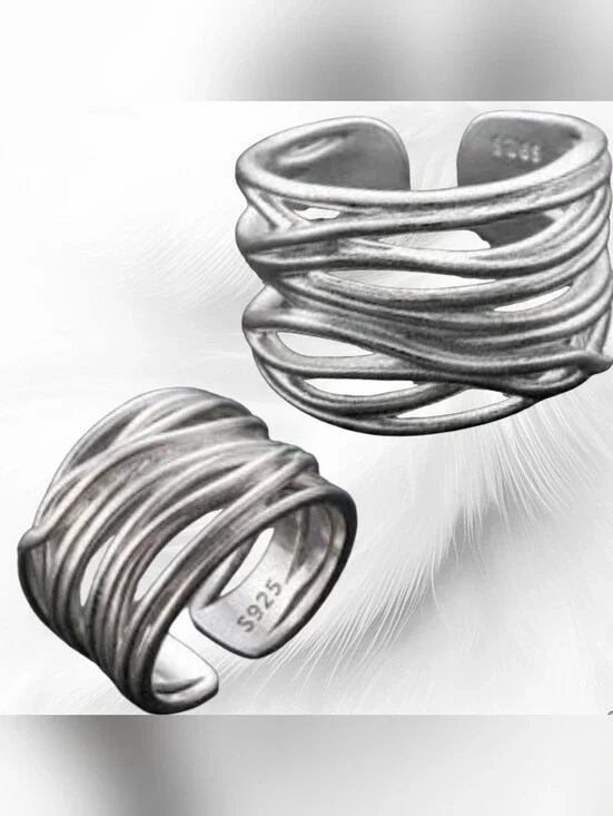 Sterling Silver S925 Multi-Band Open Ring - Silver