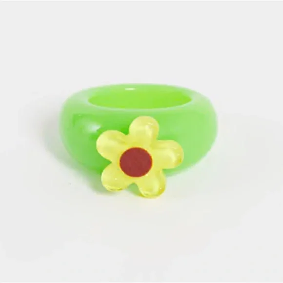 ASOS DESIGN Yellow + Green Flower Ring