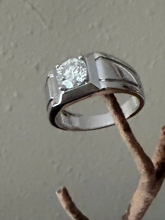 Sterling Silver Men's Solitaire ring Moissanite 1.0 Ct size8