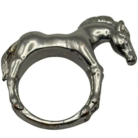 Vintage Horse Ring Silver Tone Equestrian Animal Statement Ring Size 9 Unmarked