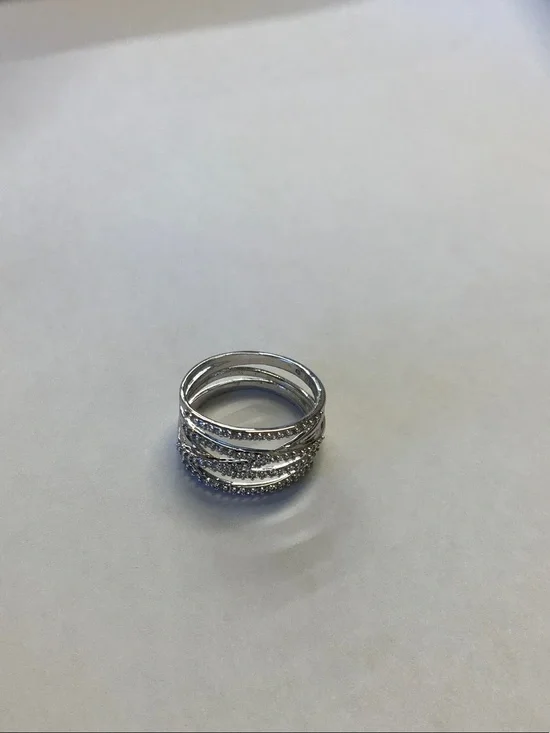 Stella & Dot Silver Multi-Band Crystal Stack Ring