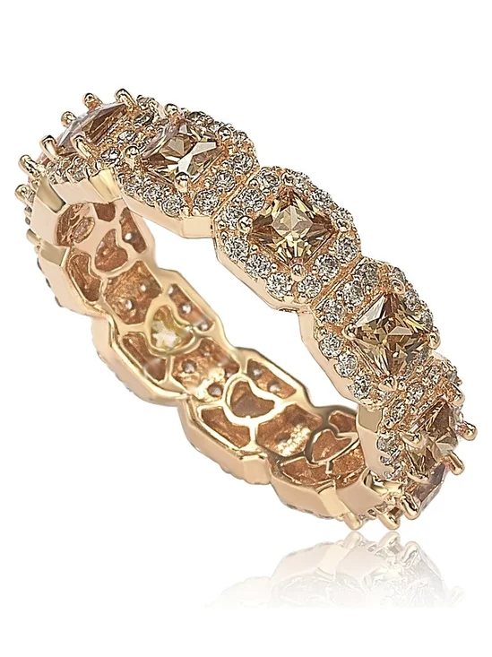 Rose Gold And CZ Suzy Levian Halo Eternity Band Princess And Round 925 Sz5.5