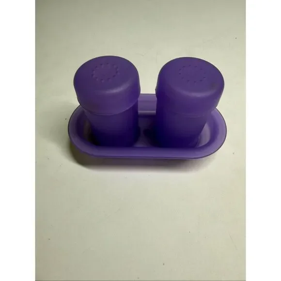 Rare Vintage Purple Salt And Pepper Shaker With Holder