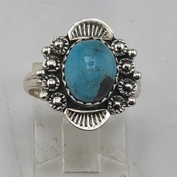Sterling Silver 925 Kingman Turquoise Ring‎ Ssize 6.5 Southwestern Style Setting