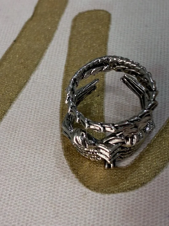 Silver Leaf-Textured Adjustable Ring