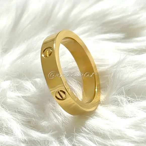 18K Gold Plated Stainless Steel Screw Design Love Band Size 9