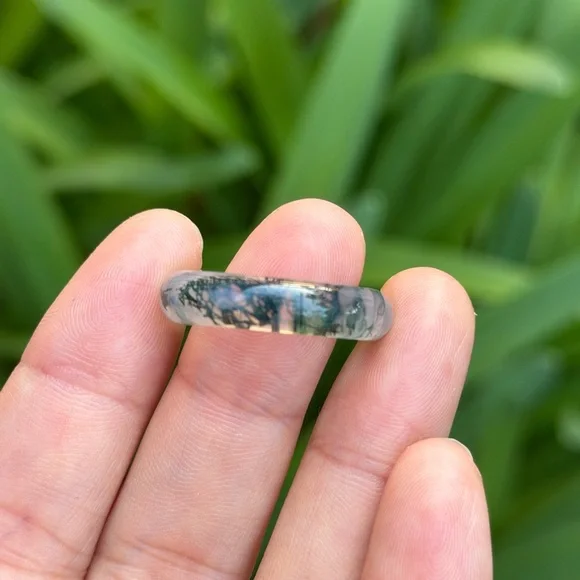 Size‎ 10 translucent green moss agate band ring 0713