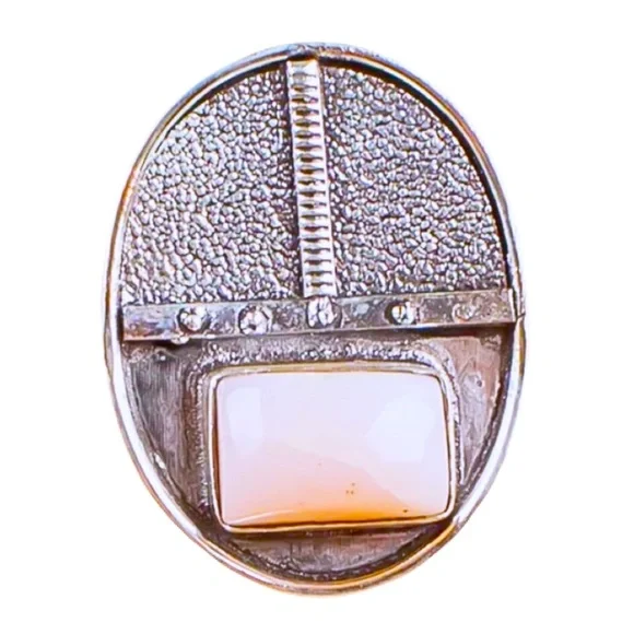 New Artisan Pink Opal Gemstone 925 Sterling Silver Tribal Shield Ring Size: 7.25
