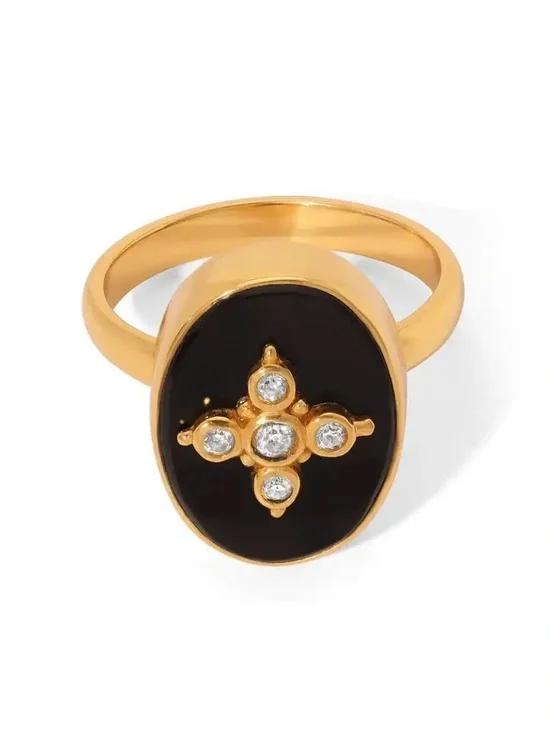 🆕 Vanessa Mooney Ring The Destiny Onyx Black Size 6 In Original Packaging
