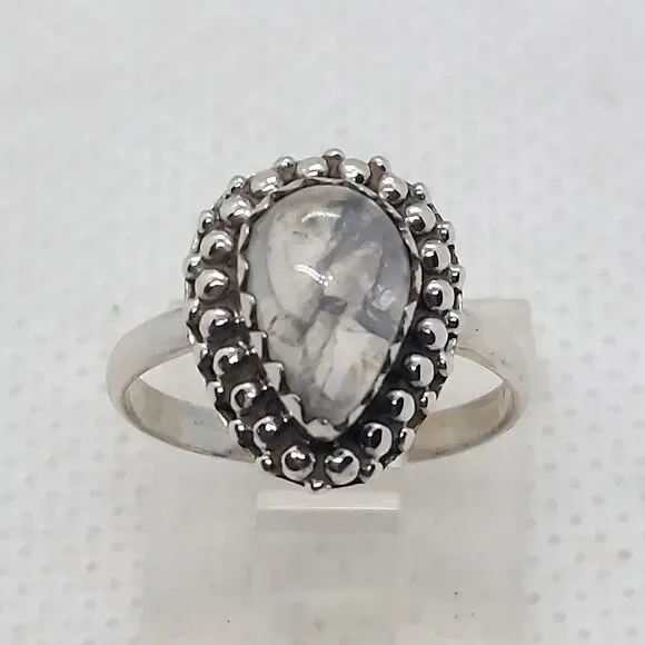 Ring 925 Sterling‎ Silver blue flash moonstone size 5