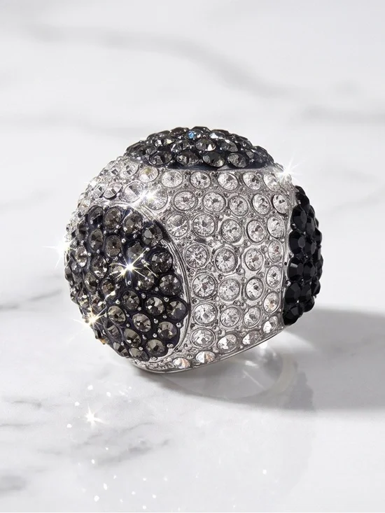 Art Deco Big & Bold Cocktail Dome Ring Black & White CZ’s Size 6 - 7