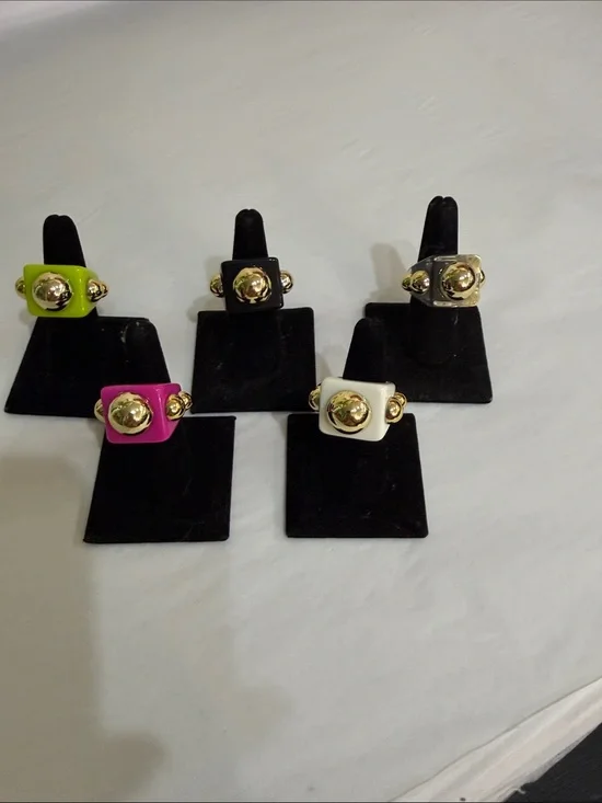 Bold Square Statement Ring in Green, Black, Pink, White, and Gray