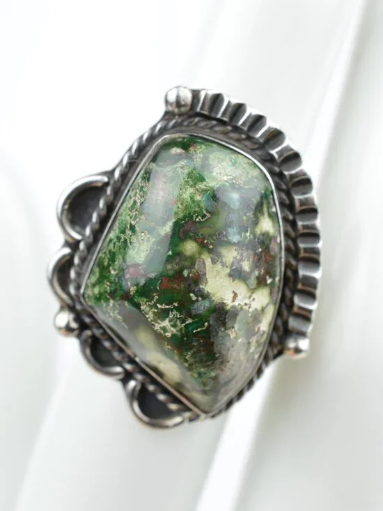Vintage Taxco Mexico Sterling Silver Dragon's Blood Jasper Ring Size 5 IRD 925
