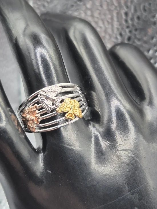 Beautiful Rose Gold, Yellow Gold And White Gold Butterfly Ring