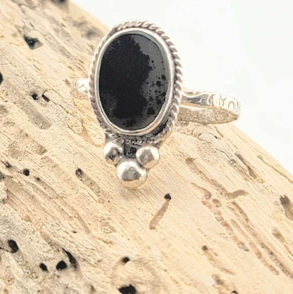 DENDRITIC AGATE OCAL SHAPE RING HANDMADE IN RECYCLED STERLING SILVER METAL SZ 6
