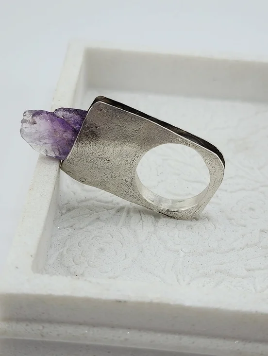 RAW AMETHYST STONE STATEMENT RING HANDMADE IN STERLING SILVER METAL SIZE 10