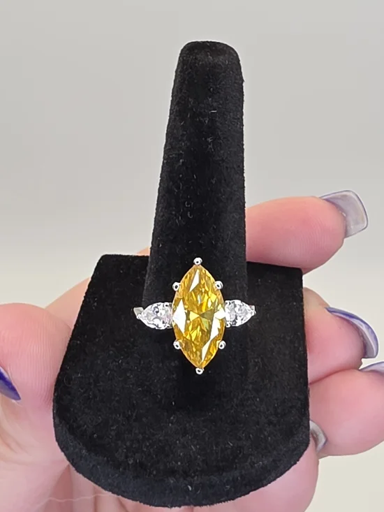 5ct Yellow Marquise Moissanite Center Stone Ring S925 Size 8
