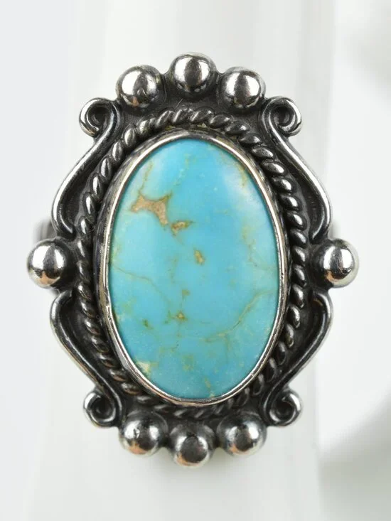 Bell Trading Post Vintage Sterling Silver Turquoise Ring Size 7.25 Southwestern