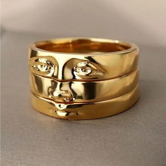Gold Stackable face Ring 3 Band Set M655