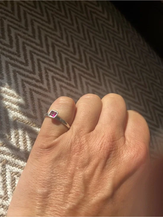 Sterling Silver Ruby Square Gem Bezel Ring