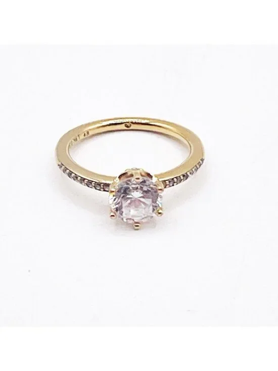 Pandora Clear Sparkling Crown Solitaire Ring Gold Plating Size 4.75