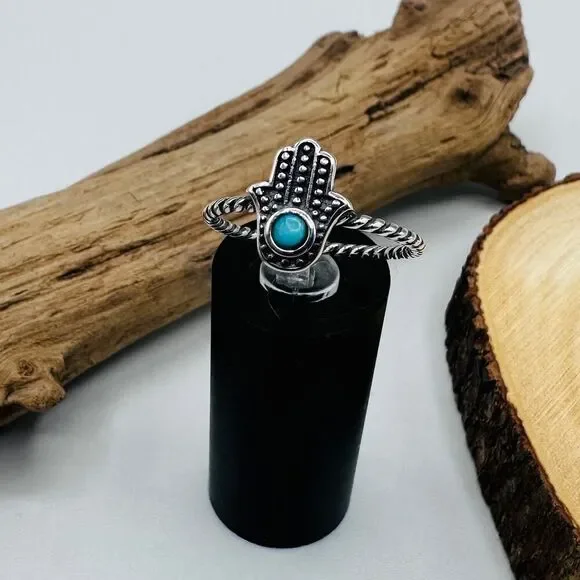Hamsa Turquoise and Sterling Silver Ring