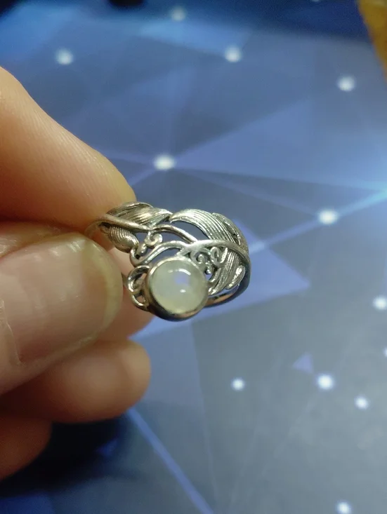 Sterling Silver Moonstone Ring - White Moonstone Leaf Design