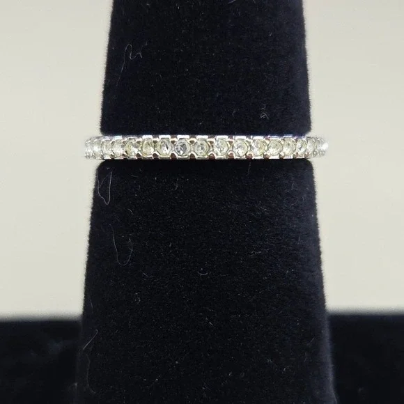 Silver Tone Cubic Zirconia Eternity Band Stackable Ring Size‎ 7