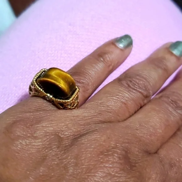 18K Gold Plating Tiger's Eye White Zircon Ring