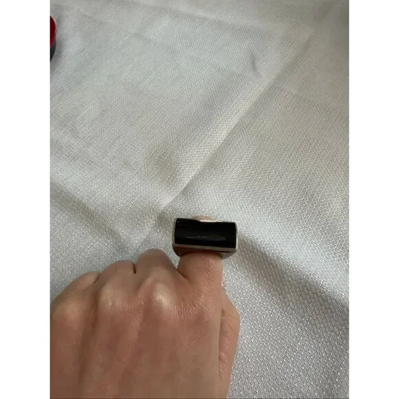 Thai ATI VTG Black Onyx Sterling Silver 925 Geometric Statement Ring Size 6