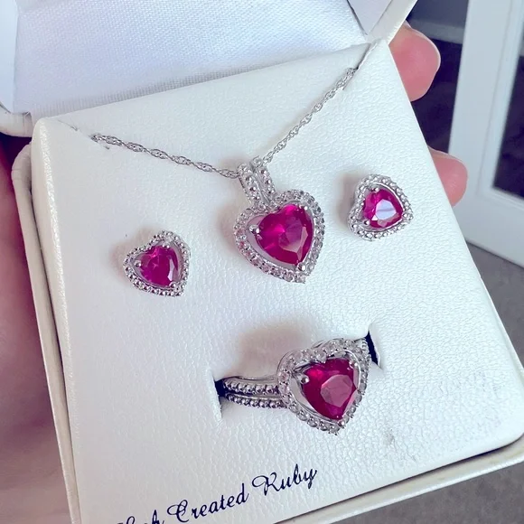 Ruby Heart‎ Necklace Set- Size 7