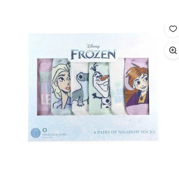 Disney Frozen 6 Pair Pack No-Show Socks Girls Shoe Size S 6-10 1/2