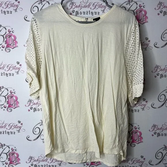 J. Crew tshirt blouse open crochet Cream Women's Blouse with Eyelet Sleeves