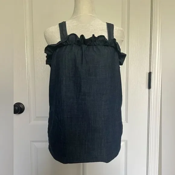 J. Crew Women’s Blue Ruffle 100% Cotton Top Size 00