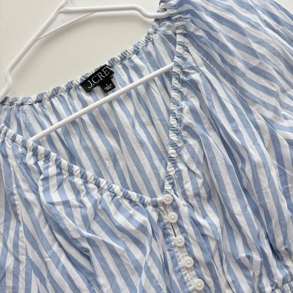 J.Crew Blue White Striped Smocked Waist Peplum Blouse Top BR797 Womens Small‎