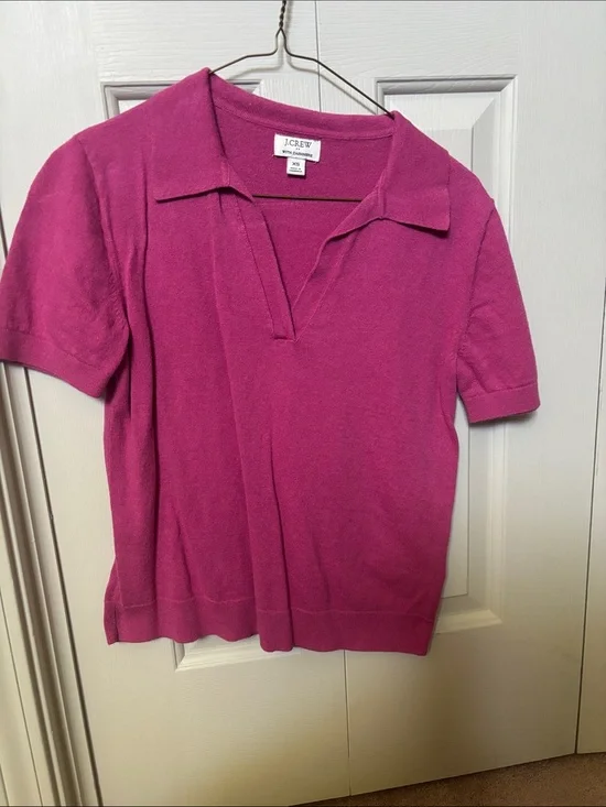 J. Crew Short-Sleeve Polo Knit Top - Magenta Pink