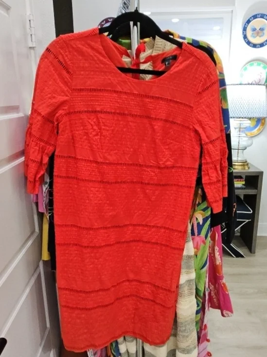 J. Crew Coral Openwork Knit Midi Dress
