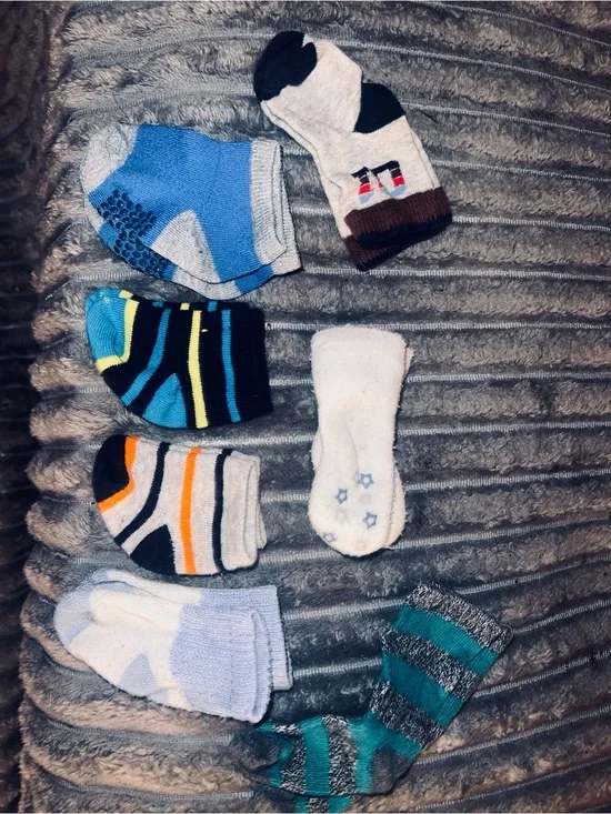 Assorted Baby Boys Non-Slip Socks - Blue, White, Gray, Teal Stripes