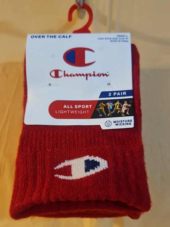 CHAMPION YOUTH UNISEX OVER THE CALF ALL SPORT SOCKS: RED: NWT: YOUTH 10.5K-4Y